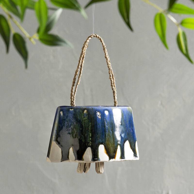 Artisan-made Ceramic Cowbell Chime, Large - Blue